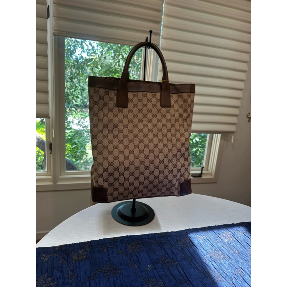 Gucci Brown Beige Canvas & Leather Medium Tote Bag